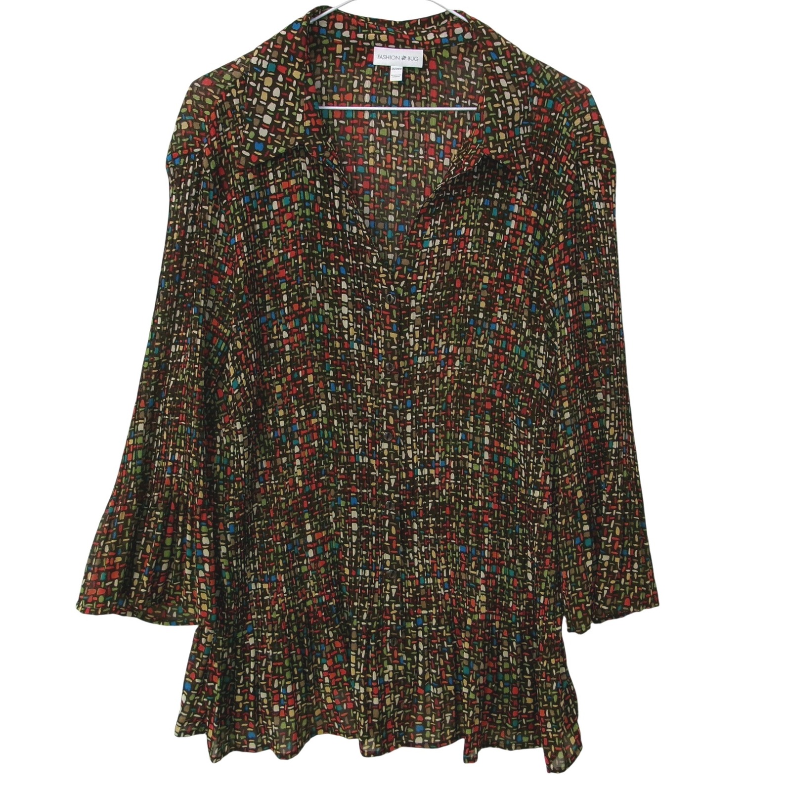 Fashion Bug Women's Multicolor Geometric Print Button Front Blouse 26/28 W